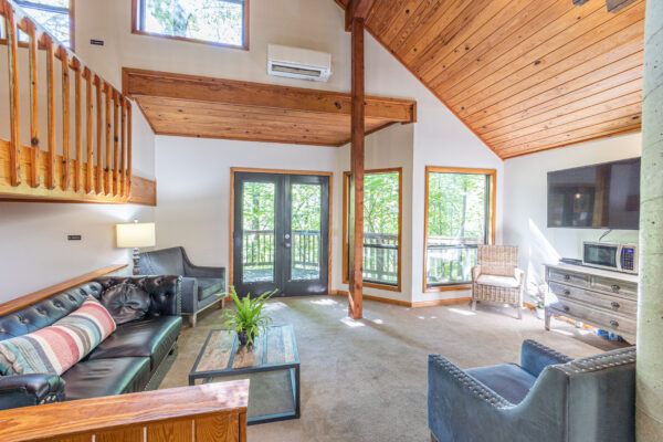 dogwood motel common area with large forest facing windows