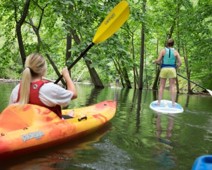 Women kayaking and SUPing on the Fontana Lake Kayak & SUP Rentals trip
