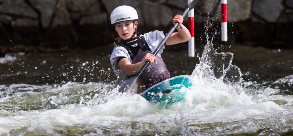 Evy Leibfarth races in the U.S. Open.